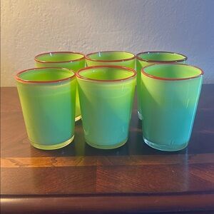 Villeroy & Boch Green Hand Blown Glasses with Red Rim - Set of 6